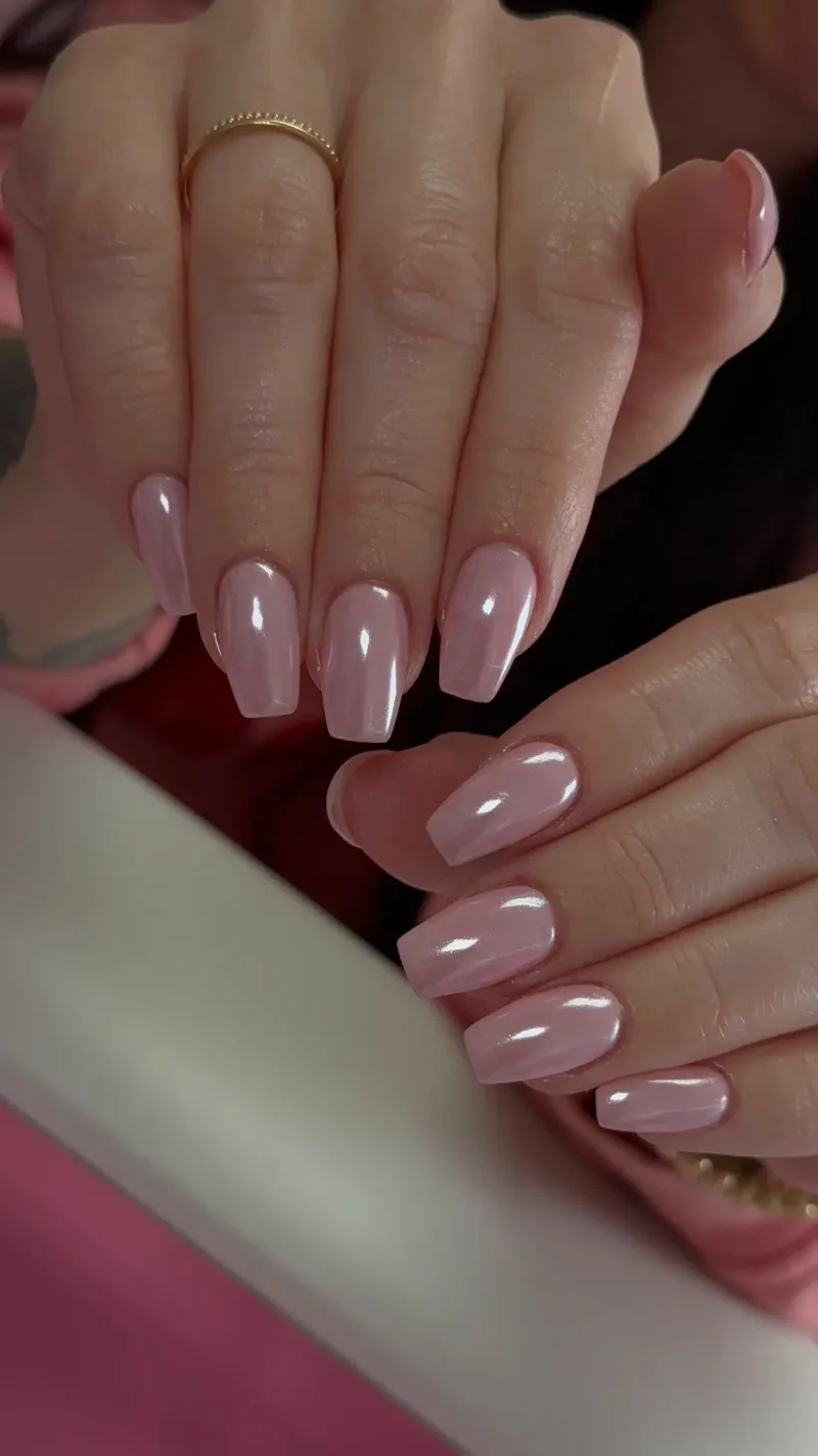 Dusty rose pink coffin nails with high gloss finish