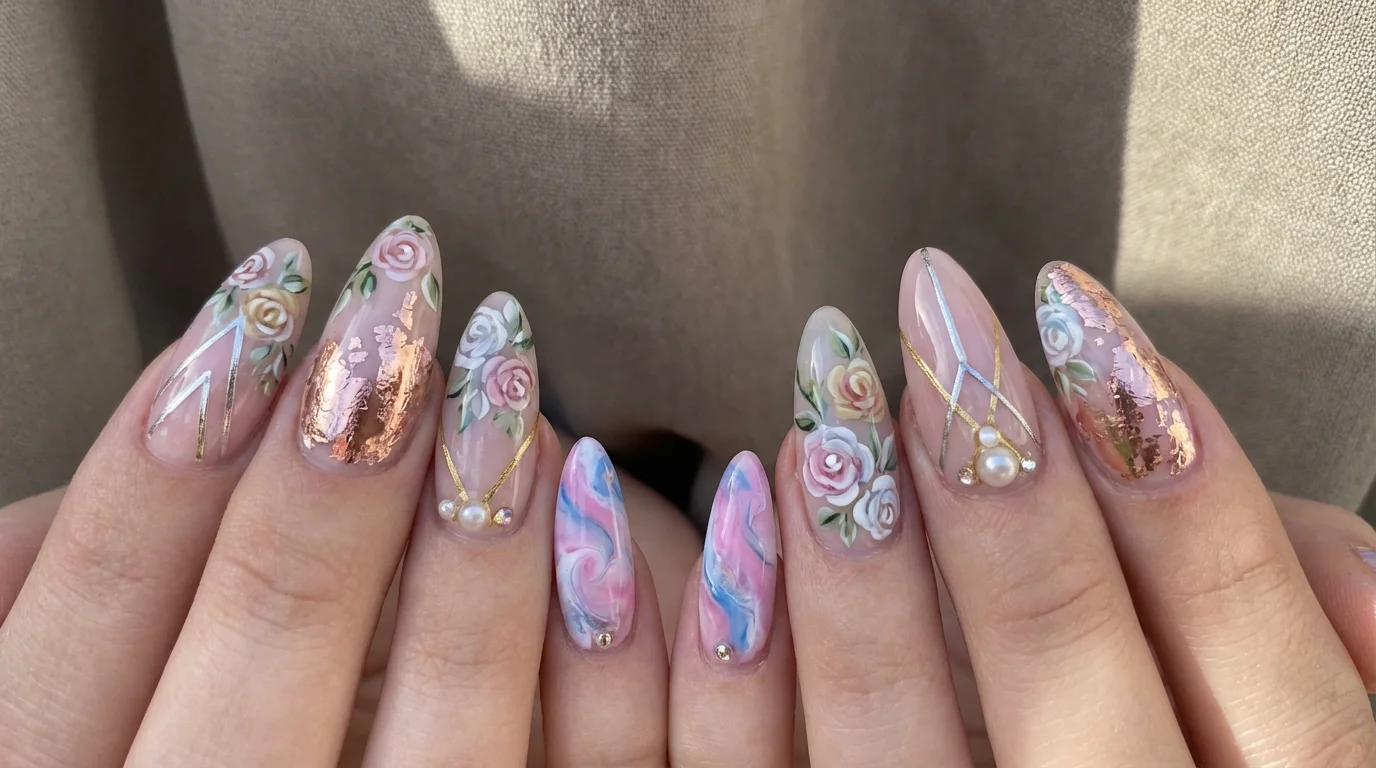 Custom nail art designs and hand-painted nail details at Polished by Kim nail salon in Spring, TX