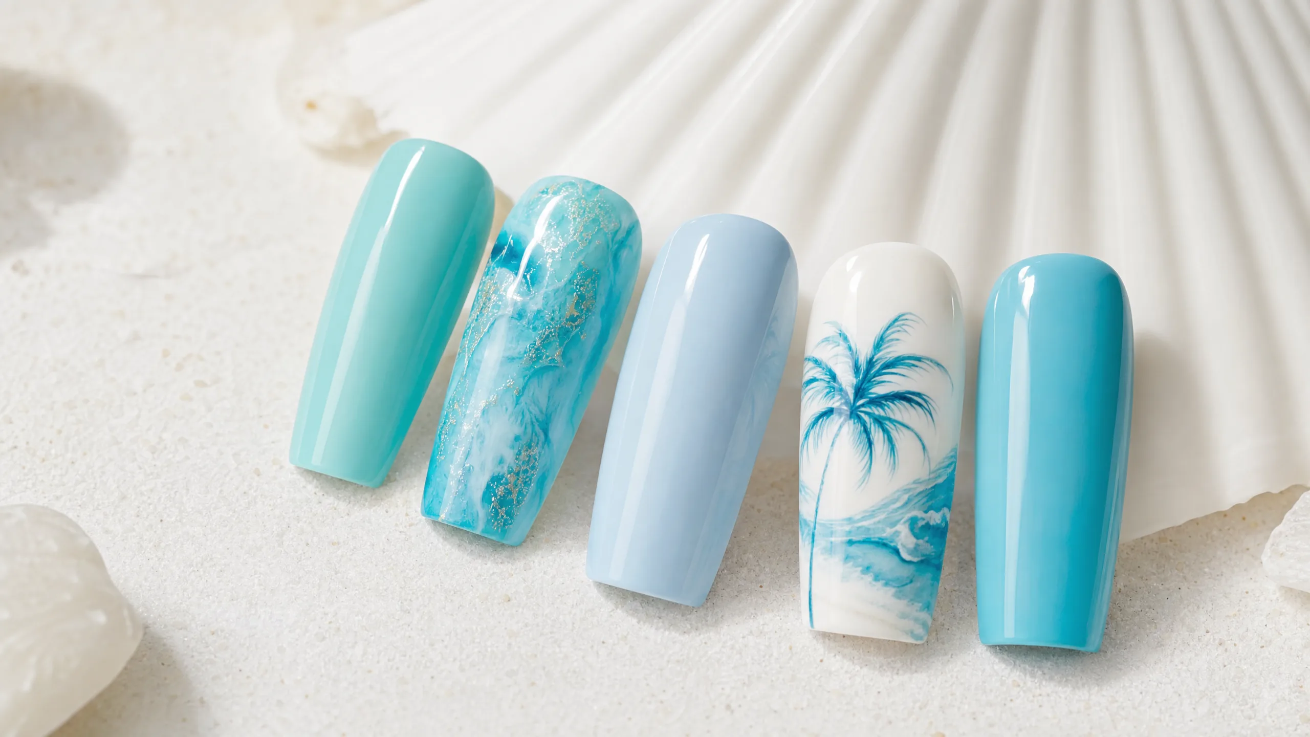 Ocean blue nails — aqua and turquoise shades inspired by the sea