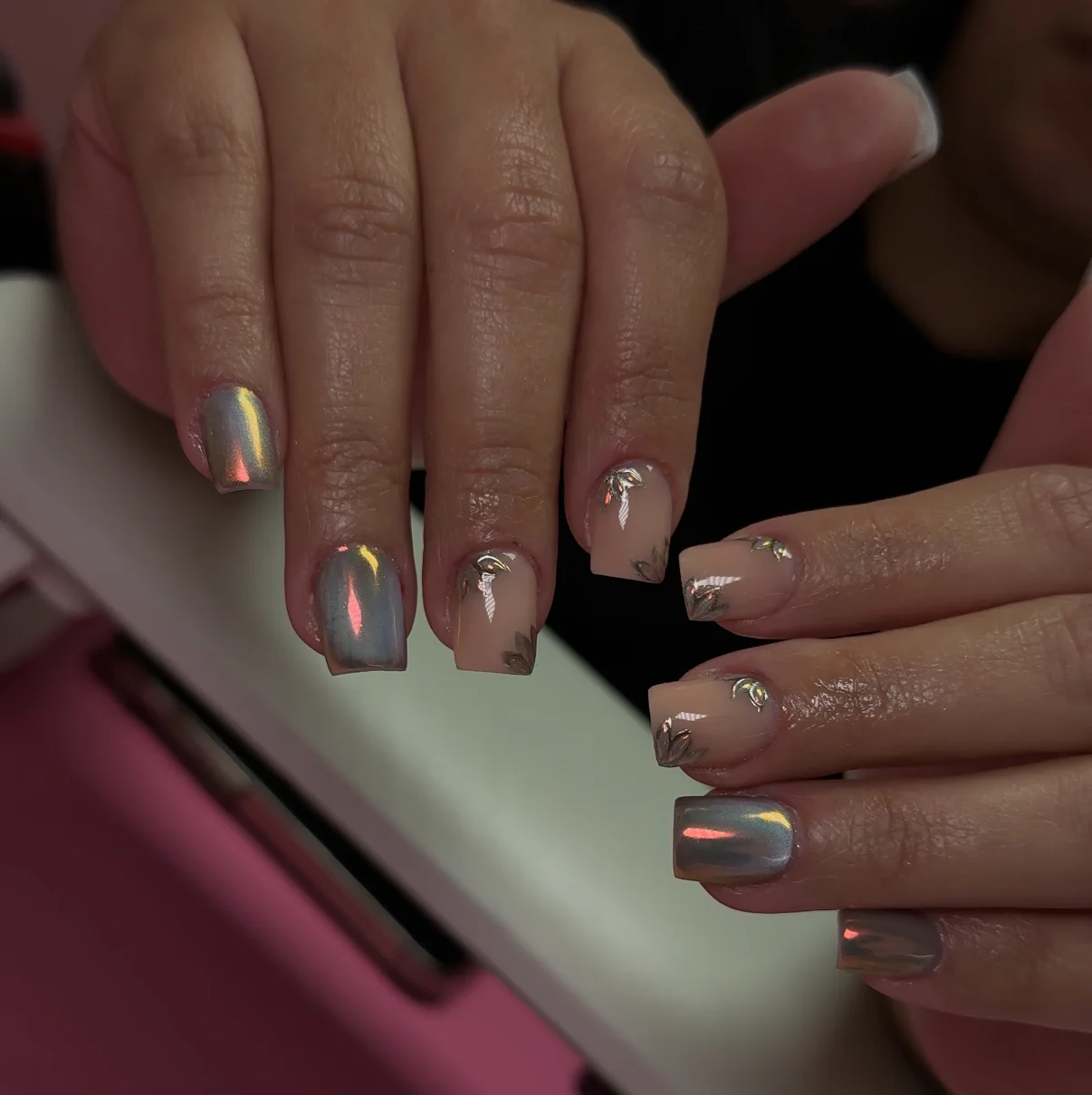 Minimalist line work nail art