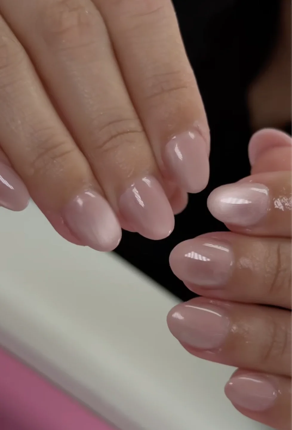 Natural pink Builder Gel nails after transformation